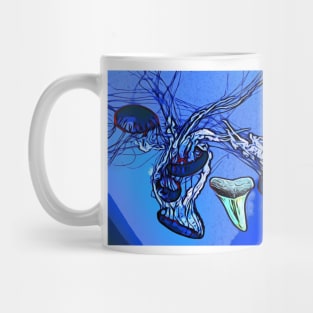 Jellyfish Underwater with Atlantic Fossils Shark Tooth Mug